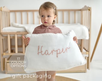 Benutzerdefinierte Name Kissenbezug, bestickter Kissenbezug, Baby Name Kissenbezug, Baby Mädchen Kissen, Geburtstagsgeschenk für Jungen, Kinderzimmer Dekor, Neugeborenen Geschenk