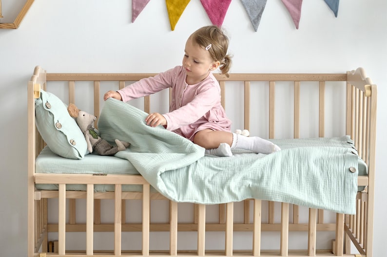 Muslin Sheets for Stokke Sleepi Cribs - Organic Muslin Cotton Fitted Sheets - Custom Size Sheets - Mini Crib Sheets - Full Crib Sheets image 4