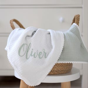 Personalisierte Babydecke aus Bio-Baumwolle, weiche Musselin Neugeborene Decke, Baby-Dusche-Geschenk, benutzerdefinierte Babydecke, gestickte Decke