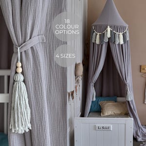 Canopy bed kids with tassels,  Hanging Canopy, Reading Nook Canopy, Bed Canopy, Bed Tent, Muslin Bed Canopy, Boho Canopy, Kids Play Canopy