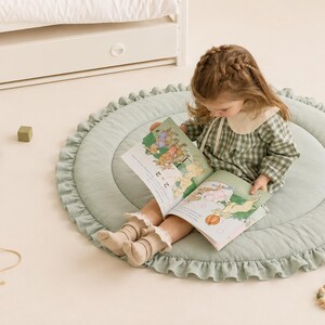 Sage Green Play mat, Baby Gifts, Play Mat For Newborns, Baby play mat, Baby Rug, Round Baby Mat, Nursery Floor mat, Infant Activity Mat, image 2