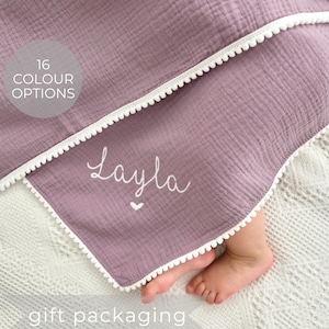 Baby gift Blanket, Personalized baby blanket, Baby Swaddle Blanket, embroidered name baby blanket, baby shower gift, Organic Muslin blanket