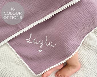 Baby gift Blanket, Personalized baby blanket, Baby Swaddle Blanket, embroidered name baby blanket, baby shower gift, Organic Muslin blanket