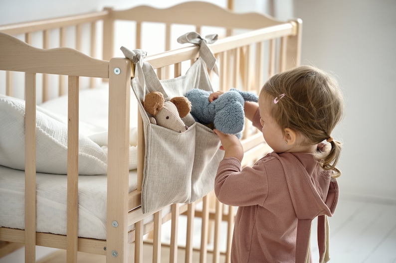 Natural Linen Crib Organizer Baby Cot Pocket Organizer Etsy