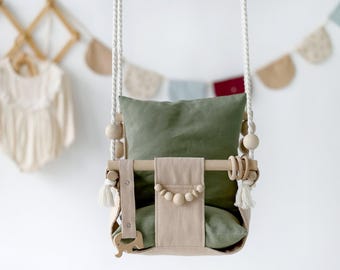 Outdoor Garden Baby Swing, Montessori Swing, Garden Swing, Gift For Baby, Wood Swing, Swing with pillow,  Indoor Baby Swing Montessori Swing