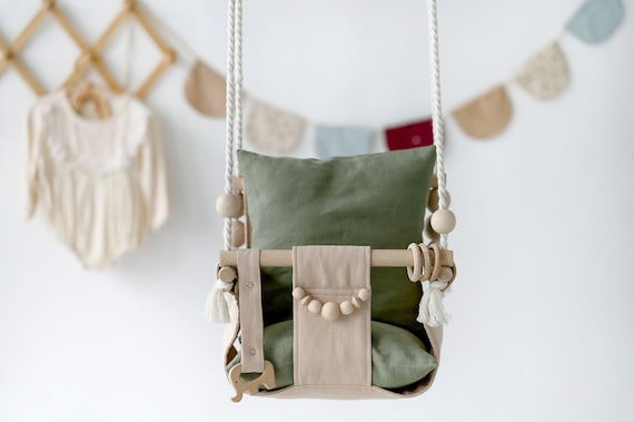 Outdoor Garden Baby Swing, Montessori Swing, Garden Swing, Gift For Baby, Wood Swing, Swing with pillow,  Indoor Baby Swing Montessori Swing