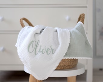 Personalized Baby Blanket, Personalised Stroller blanket,  Organic Cotton  baby blanket, New Baby gift, Newborn Baby muslin blanket