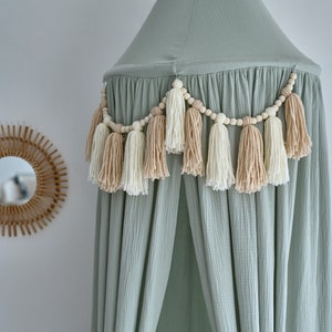Muslin Bed Canopy With Tassels, Canopy Bed Kids, Hanging Canopy, Reading Nook Canopy, Bed Canopy ...