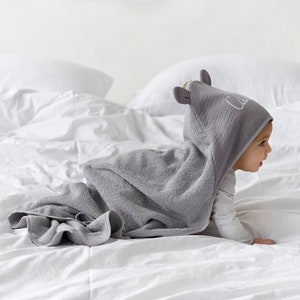 Monogrammed Hooded Baby Towel, Hooded Baby Towel With Ears, Personalized Hooded Baby Towel, Baby Gift, Baby Bath Towel Toddler Hooded Towel image 2