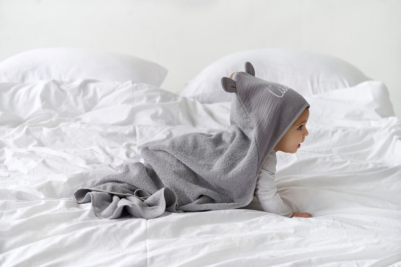 Monogrammed Hooded Baby Towel, Hooded Baby Towel With Ears, Personalized Hooded Baby Towel, Baby Gift, Baby Bath Towel Toddler Hooded Towel image 2