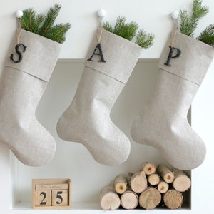 Natural Linen Christmas Stocking, Personalized Minimalist Stocking, Scandinavian Christmas, Neutral Family Stockings, Farmhouse Stockings