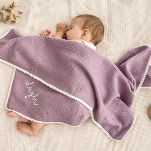 Baby gift Blanket, Personalized baby blanket, Baby Swaddle Blanket, embroidered name baby blanket, baby shower gift, Organic Muslin blanket