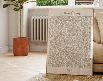 William Morris Larkspur Print - Neutral Wall Art - Floral Print - House Warming Gift - Boho Art - Exhibition Poster - Trending Wall Art