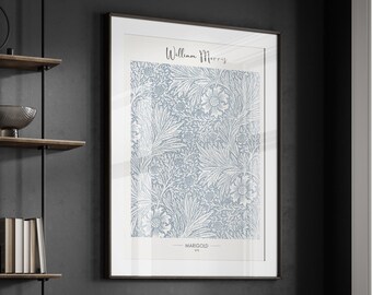 William Morris Marigold Print - Neutral Wall Art - Blue Floral Print - House Warming Gift - Boho Art - Exhibition Poster - Trending Wall Art