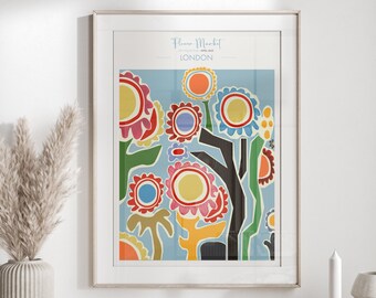 Flower Market London Print - London Poster - Floral Poster Print - Florist Gift - Home Decor - London Wall Art - Boho Print - Trending Art