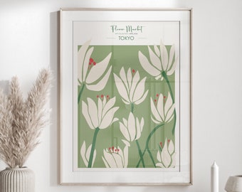 Flower Market Tokyo Print - Tokyo Poster - Floral Poster Print - Florist Gift - Home Decor - Tokyo Wall Art - Boho Print - Trending Art