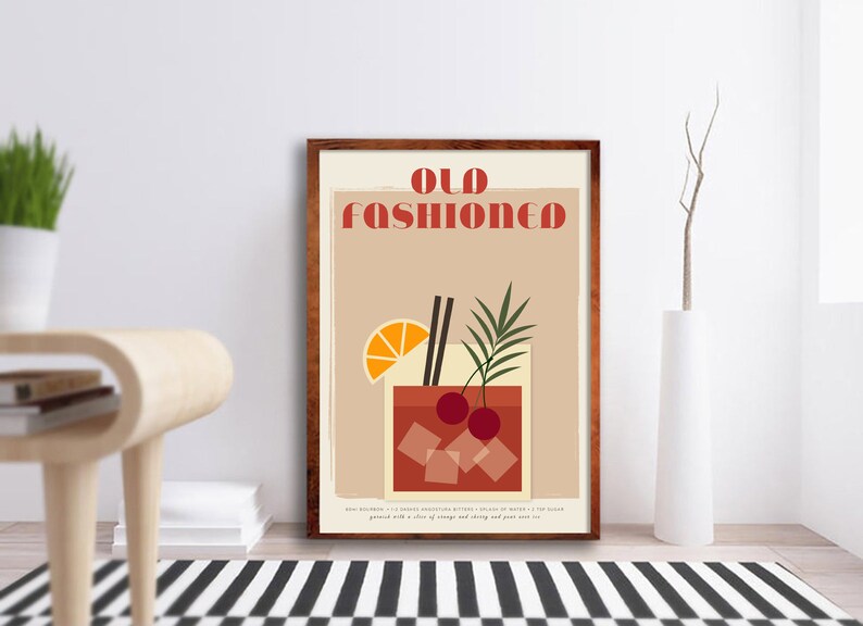 Old Fashioned Cocktail Print - Home Bar Print - Alcohol Prints - Kitchen Poster Art - Bar Wall Print - Alcohol Poster - Trending Wall Art image 3