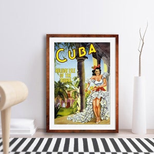 Cuba Vintage Poster - Cuba Travel Poster - Cuba Print - Retro Travel Print - Cuba Wall Art - Canvas Effect