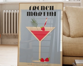 French Martini Cocktail Poster Print - Home Bar Print - Alcohol Prints - Kitchen Wall Art - Bar Prints - Alcohol Poster - Trending Wall Art