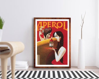 Poster vintage Aperol - Stampe Alperol - Pubblicità Aperol - Poster retrò di alcolici - Arte da parete per bar - Arte da parete per alcolici