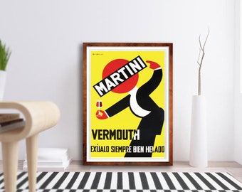 Martini Vermouth Vintage Poster - Alcohol Prints - Alcohol Advertising - Retro Alcohol Posters - Bar Decor Wall Art - Alcohol Wall Decor