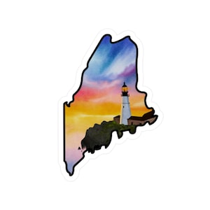 Portland Head Lighthouse, Maine Theme, Kiss-Cut Vinyl Decals, Watercolor Sticker, Laptop, Water Bottle, Car, Gift for Him/Her