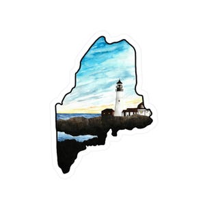 Maine Portland Head Lighthouse Sticker, Vinyl Decal for Laptop, Water Bottle, Hand Painted Decal, Coastal Decor, Nautical Theme Decal, Beach