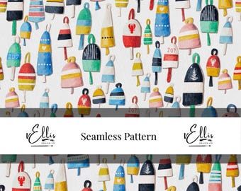 Buoys | Seamless Pattern 300 DPI Digital File | Repetitive Pattern | Digitally Hand Drawn | Cute  Nautical Theme, Nursery