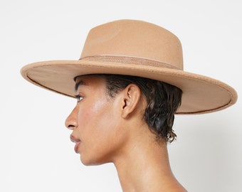 Women's Latte Fedora Hat with lace detail