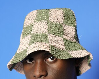 Green Brown Dual Color Crocheted Bucket Hat