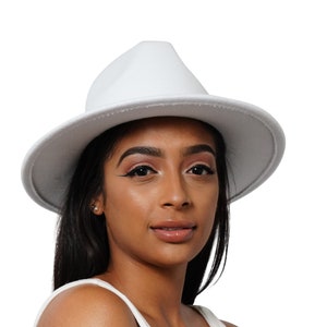 Women&#39;s Eggshell White Wide Brim Fedora Hat, Unisex Vintage Fedora Hat Classic Felt Wide Brim Ribbon Band Hats