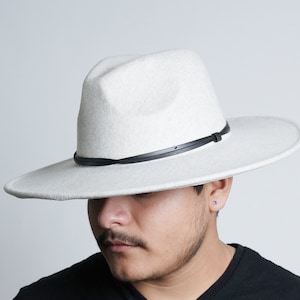 Men's Ivory Fedora Hat with Leather detail image 1