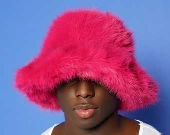 Hot Pink Fluffy Winter Bucket Hat