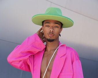 Lime Fedora Hat with Tie Details