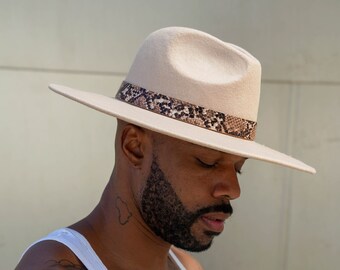 Mens Walnut Cream Wide Brim Fedora With Snake Details - Etsy display picture 3