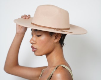 Cream Australian Wool Wide Brim Fedora Hat