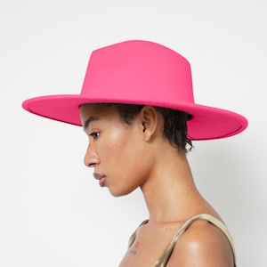 Unisex Pink Fedora Hat, Wide brim hat, fedora hat, flat brim, stiff brim, fedora for men, fedora for women, trendy fedora