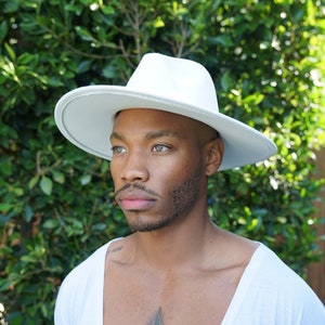 Pure White Wide Brim Fedora Hat, Unisex Fedora Hat Classic Wide Brim Hats