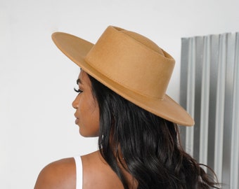 Wide Brim Vegan Suede Boater Hat | Boho Fedora - PETUNIA - Etsy display picture 1