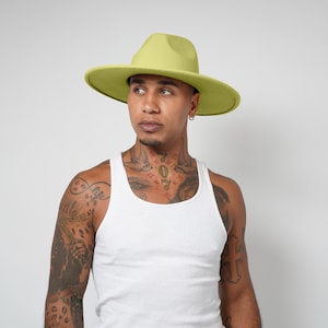 Unisex Lime Fedora Hat, Wide brim hat, fedora hat, flat brim, stiff brim, fedora for men, fedora for women, trendy fedora