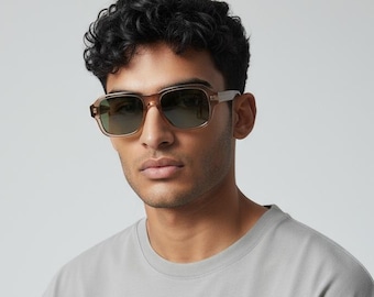 Elegantes gafas de sol cuadradas de aviador en rosa empolvado / Gafas unisex extragrandes / Montura transparente vintage con protección UV400