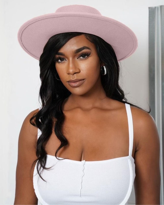 Unisex Old Rose Boater Fedora Hat, Big Wide Brim Fedora Hats  display picture 1