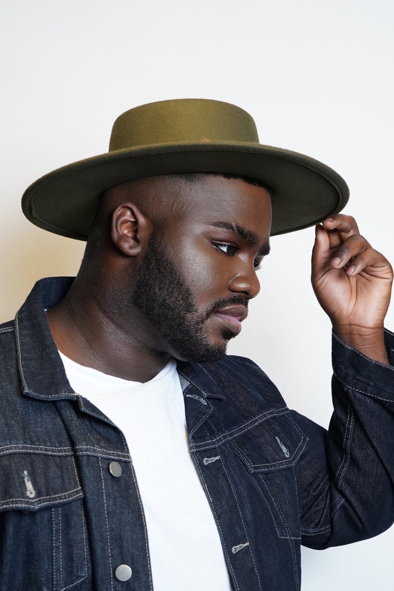 Men's Olive Green Boater Hat With 