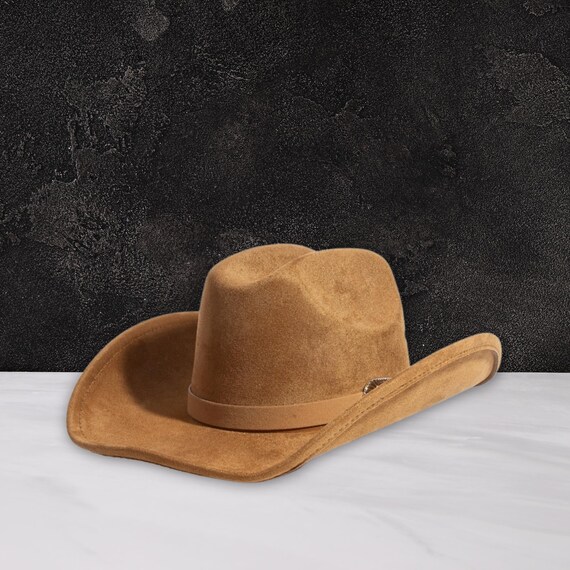 Classic Brown Faux Suede Cowboy Fedora Hat – Belt Buckle  display picture 3