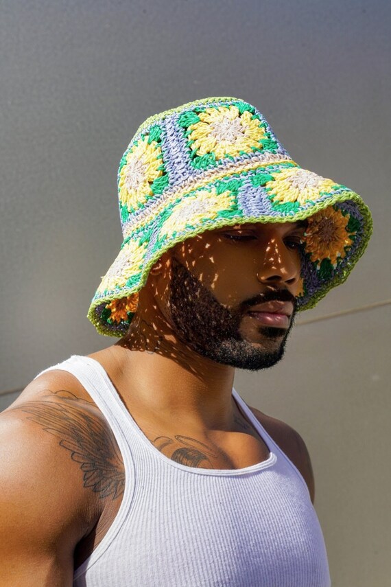 Hand Crocheted Green Flower Bucket Hat 