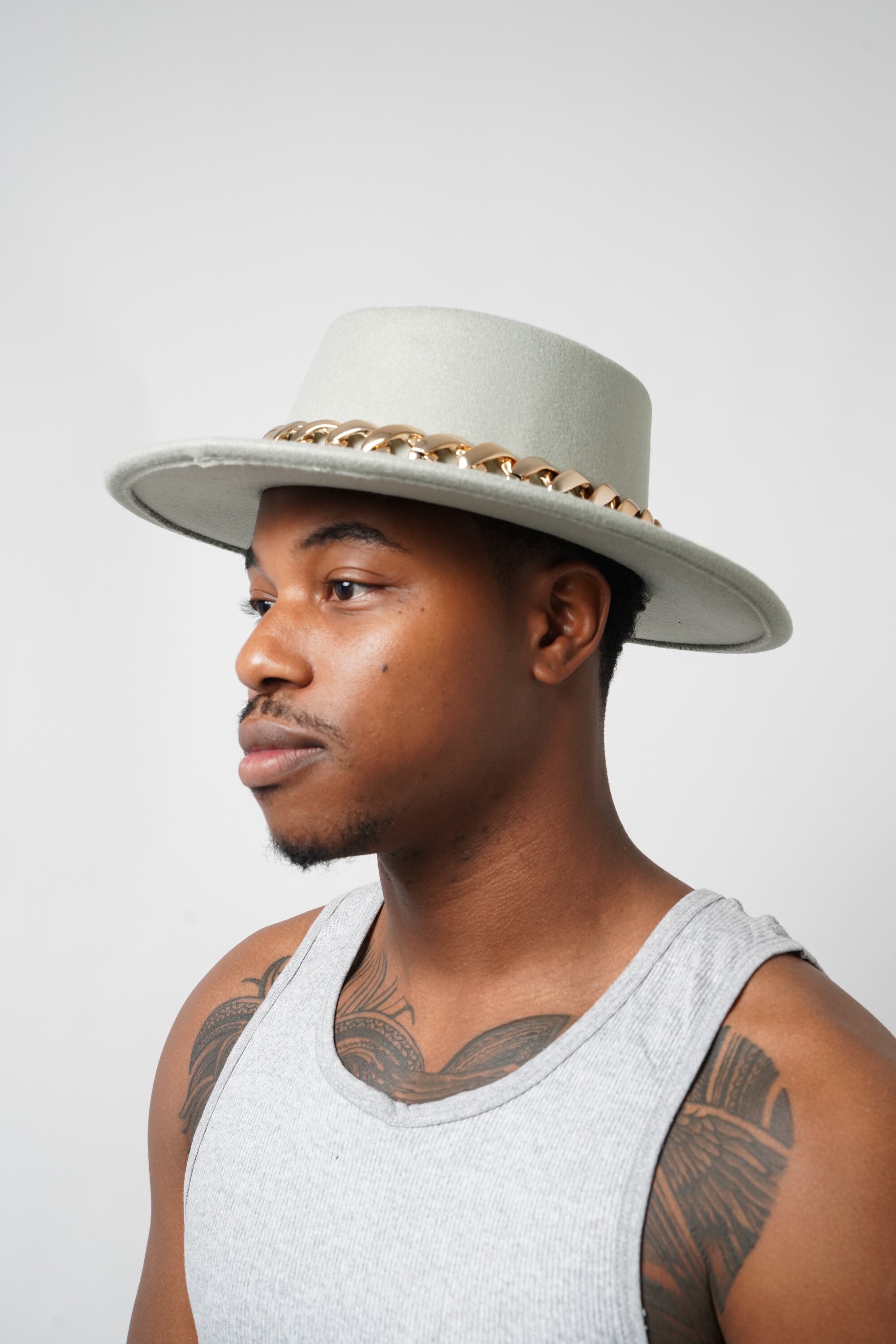 Mint Green Fedora Hat With Gold Chain 