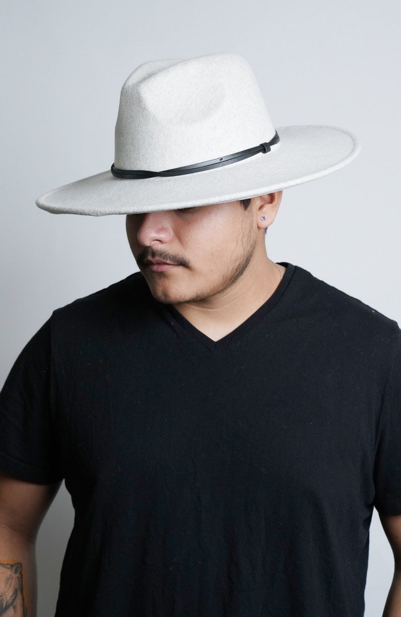 Men's Ivory Fedora Hat with Leather detail image 1
