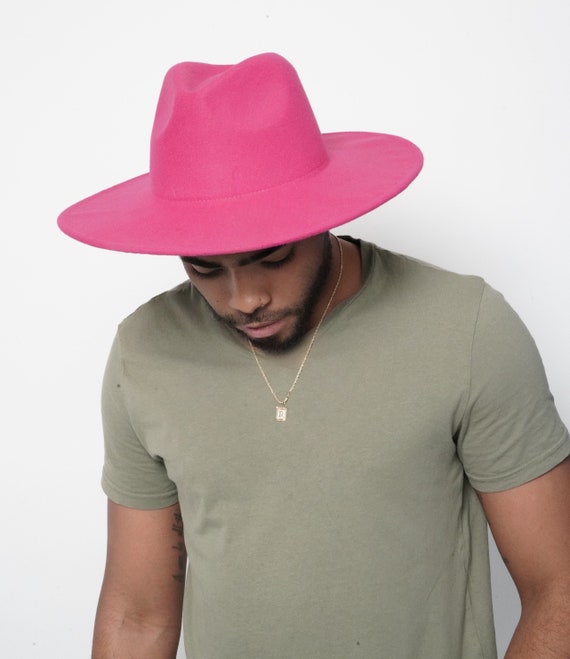 Hot Pink Wide Brim Fedora Hat Men Women Felt Fedora Hat With Famous Clan Style Embroidered Ribbon Jazz Trilby Etsy