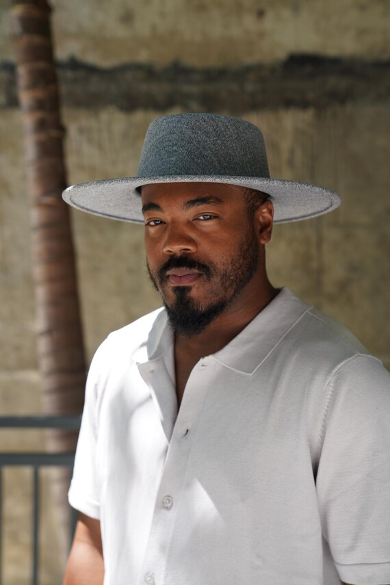 Gray fedora, gambler, boater, Panama hat, sombrero, grey bolero hat Stone Grey Boater Fedora Hat, Trendy Fedora Hats for Men  main image 3