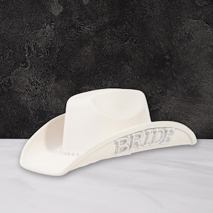 Cream Bride Fedora Hat with Rhinestone Embroidery, Pearl Band & Veil – Western Bridal Fedora Hat | Cowgirl Wedding Accessory